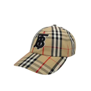 BURBERRY TB 刺繡黑Logo格紋棉質棒球帽