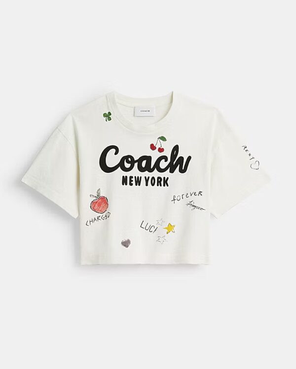 COACH 草寫字樣短版塗鴉印花上衣